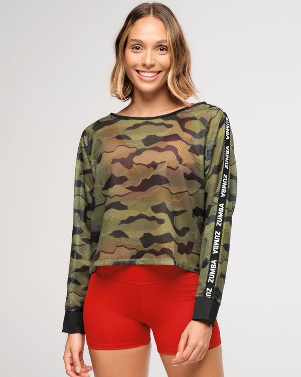 Zumba Explore Raglan Mesh Pullover - Olive Expedition