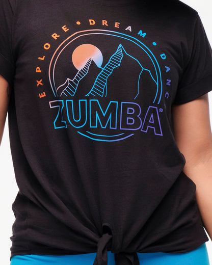 Zumba Explore Tie Front Short Sleeve Top - Bold Black