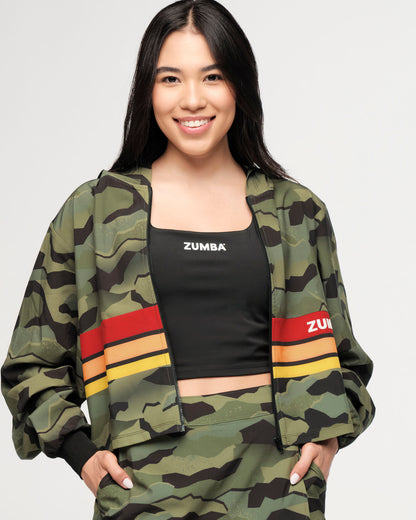 Zumba Explore Crop Woven Zip-Up Hoodie - Olive Expedition