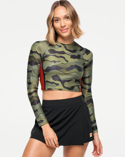 Zumba Explore Long Sleeve Crew Neck Top - Olive Expedition