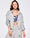 Zumba Out Loud Crop Woven Jacket With Ruched Sleeves