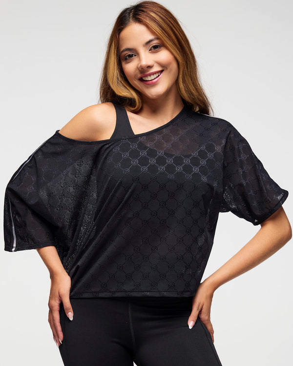 Zumba Runway Boxy Dolman Mesh Crop Top