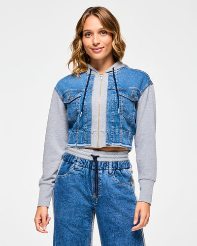 Blue Jean Crop Zip-Up Hoodie