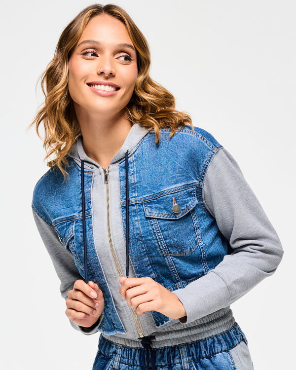 Blue Jean Crop Zip-Up Hoodie