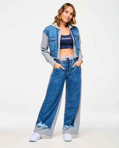 Blue Jean Crop Zip-Up Hoodie
