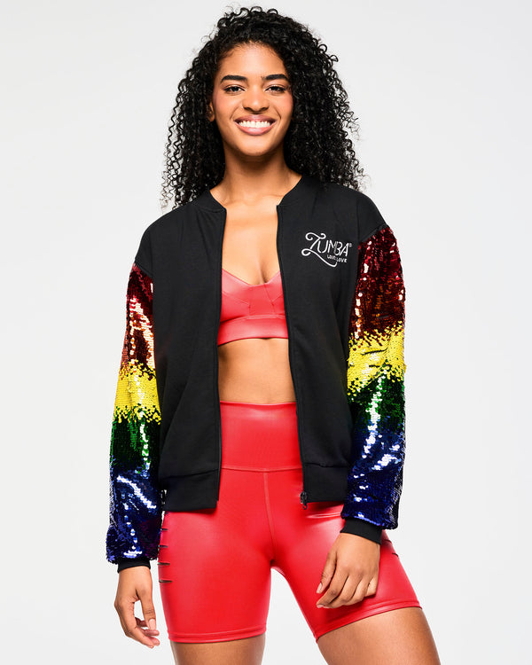 Zumba Bomber Jacket With Sequin Sleeves