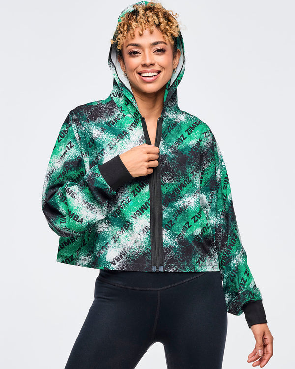 Apres Zumba Crop Woven Zip-Up Hoodie