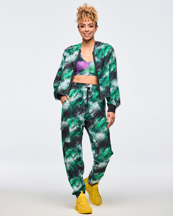 Apres Zumba Crop Woven Zip-Up Hoodie