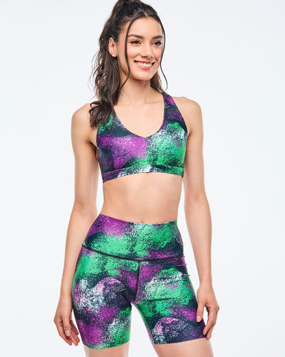 Apres Zumba Racerback Bra With Encased Elastic - Green/Purple