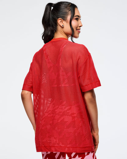 Fuego Red # Zumba Amour Boxy Mesh Top