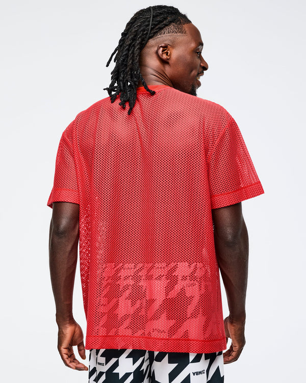 Fuego Red # Zumba Amour Boxy Mesh Top