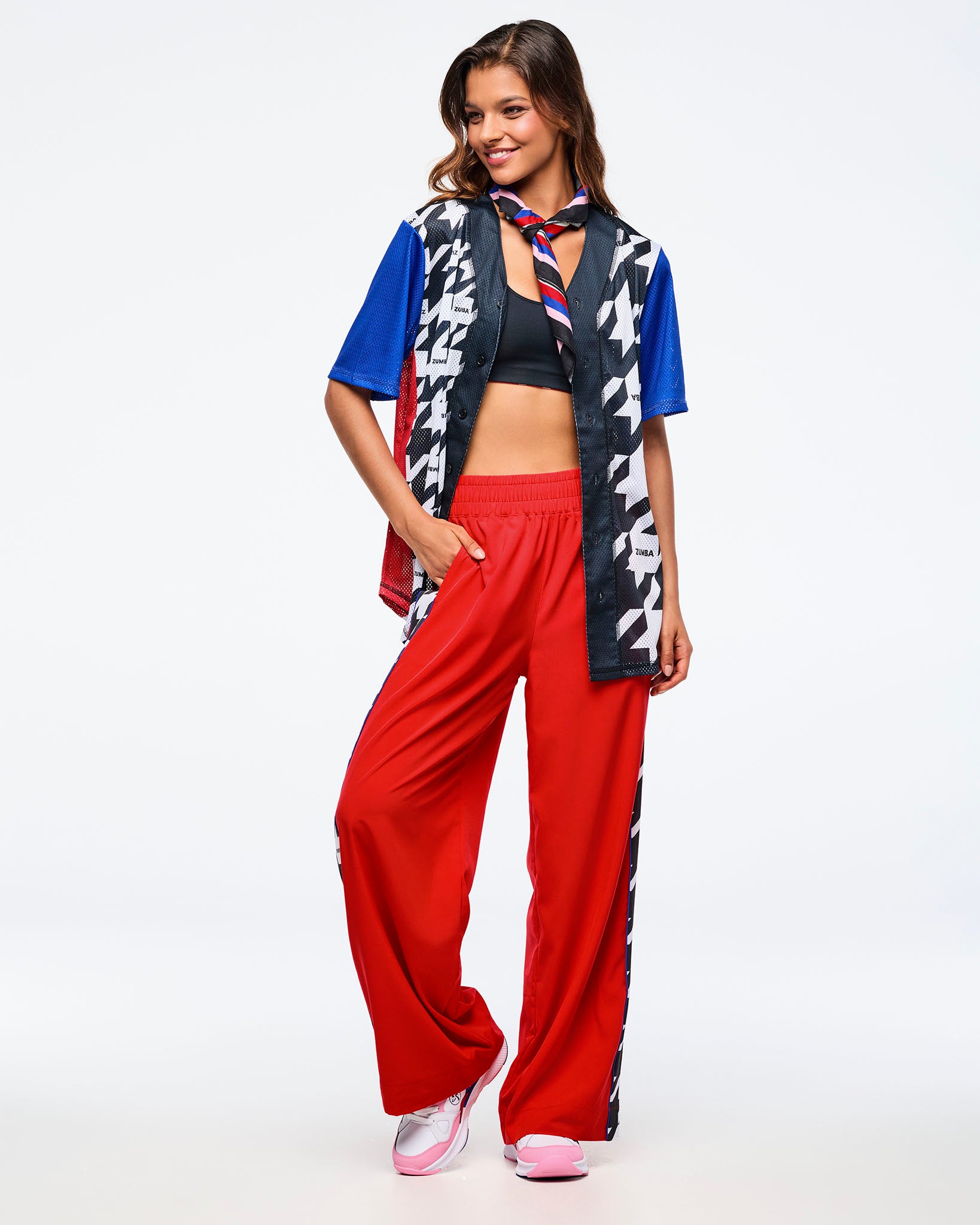 Black/White # Zumba Amour Baseball Button-Up Jersey