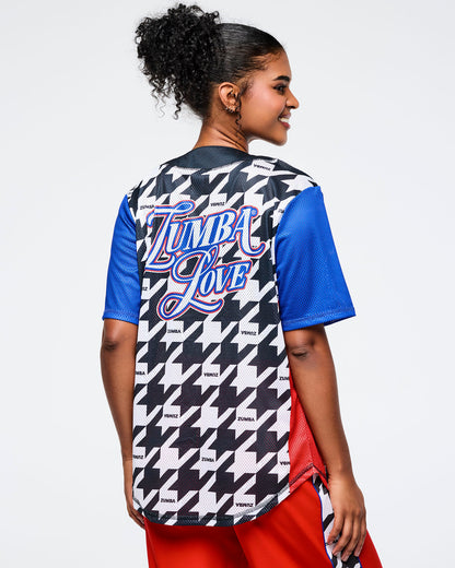 Black/White # Zumba Amour Baseball Button-Up Jersey