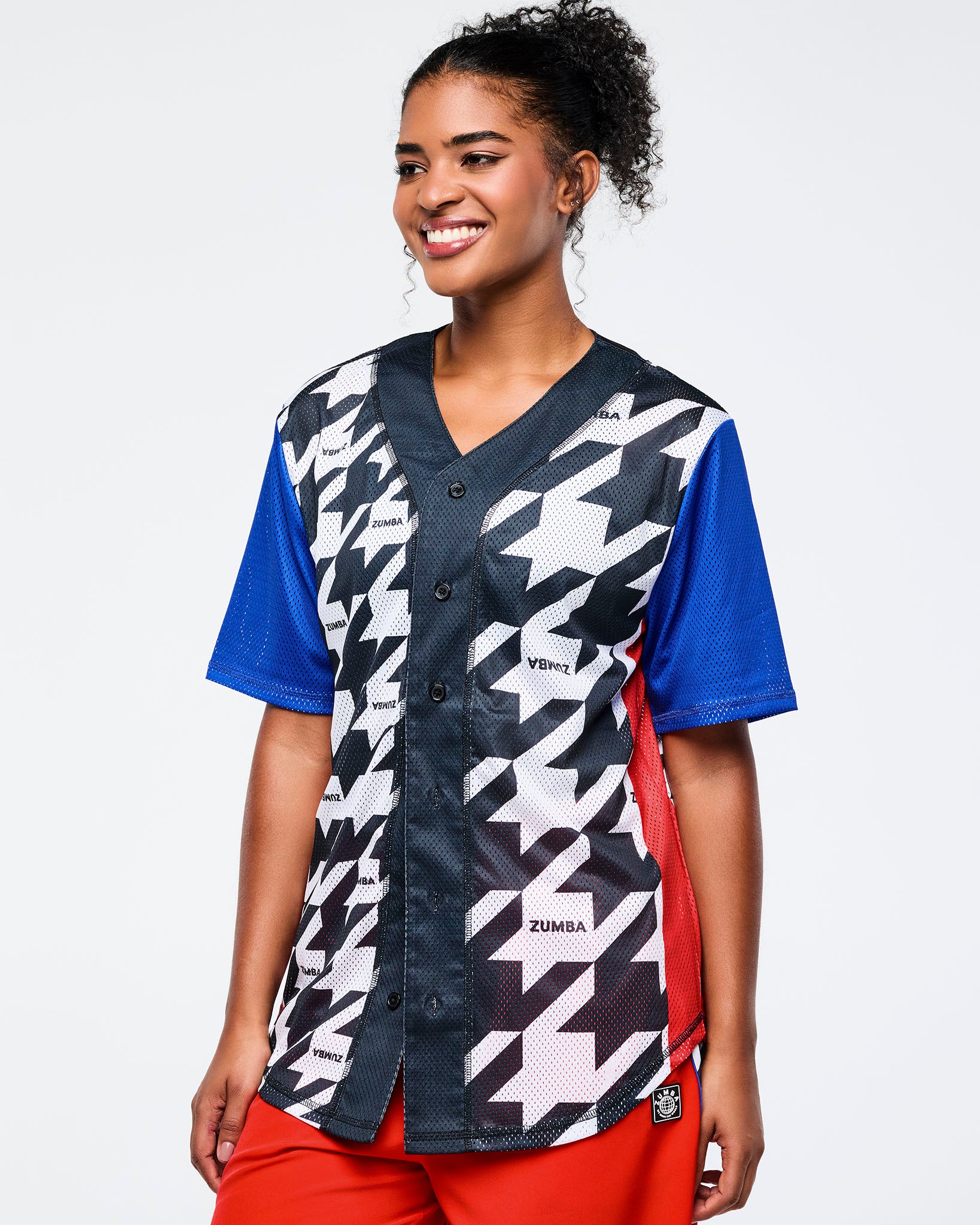 Black/White # Zumba Amour Baseball Button-Up Jersey