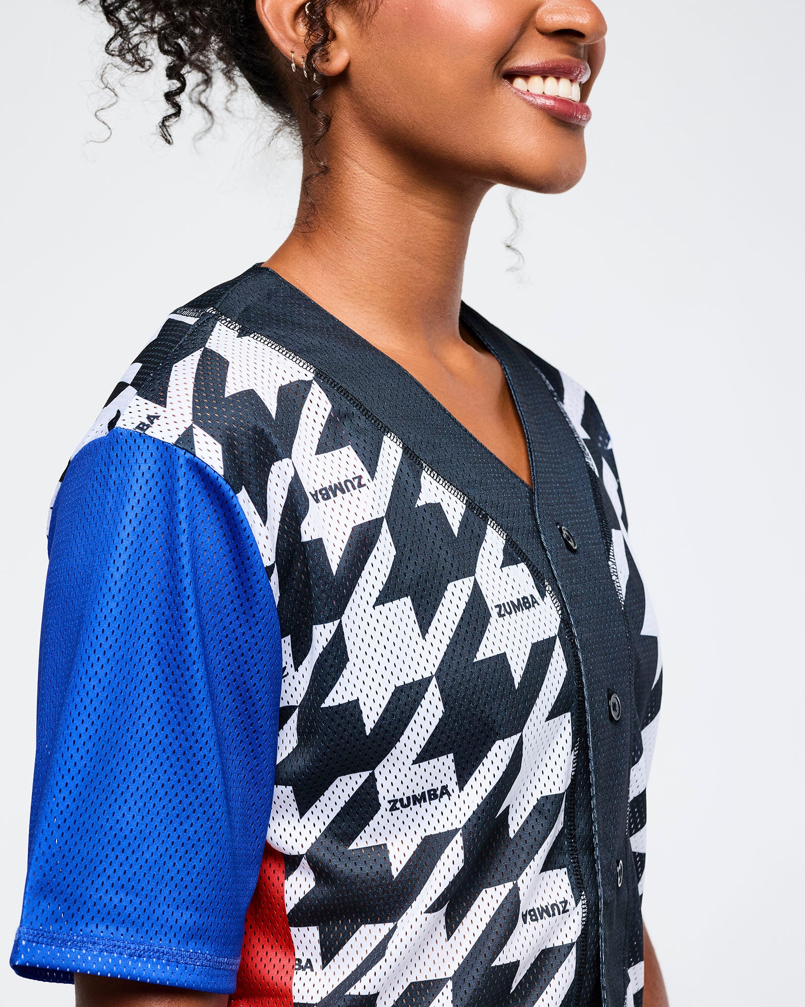 Black/White # Zumba Amour Baseball Button-Up Jersey