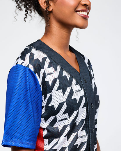 Black/White # Zumba Amour Baseball Button-Up Jersey