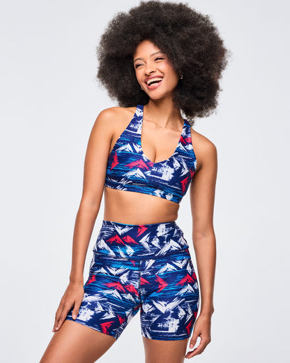 Apres Zumba Racerback Bra With Encased Elastic - Blue/White