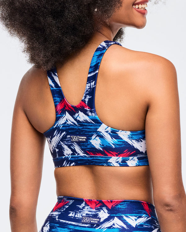 Apres Zumba Racerback Bra With Encased Elastic - Blue/White