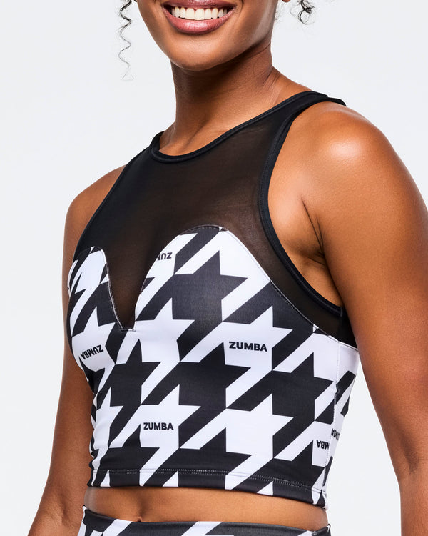 Black/White # Zumba Amour Z-Lift High Neck Crop Tank