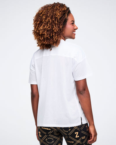Worldwide V-Neck Mesh Top