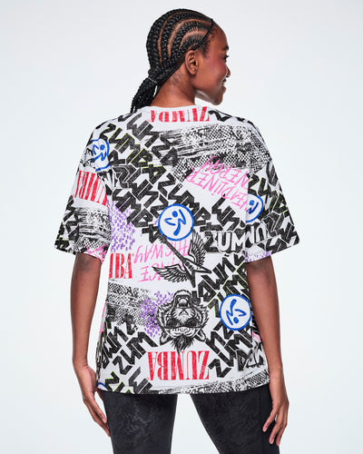 Rock 'n' Roll Oversized Drop Shoulder Tee - White/Black