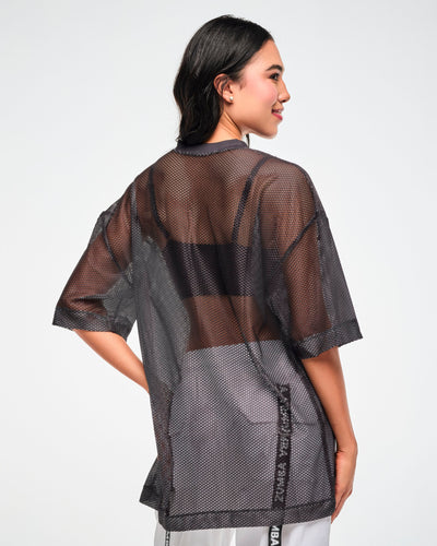 Zumba Basic Oversized Mesh V-Neck Top - Black