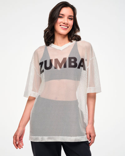 Zumba Basic Oversized Mesh V-Neck Top - Black