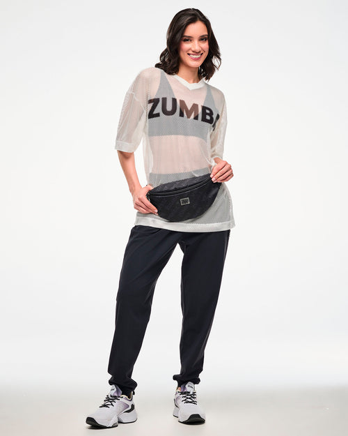 Zumba Basic Oversized Mesh V-Neck Top - Black