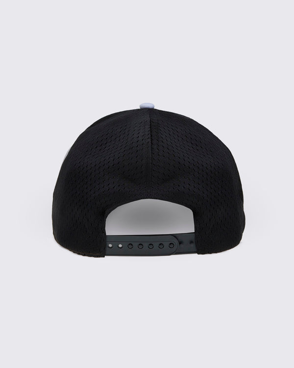 Back view of the Zumba cap highlighting the black mesh, white top button, and snapback closure.